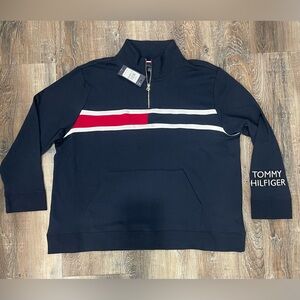 Tommy Hilfiger Women’s Quarter Zip-Up Sweatshirt in Navy with Red and White